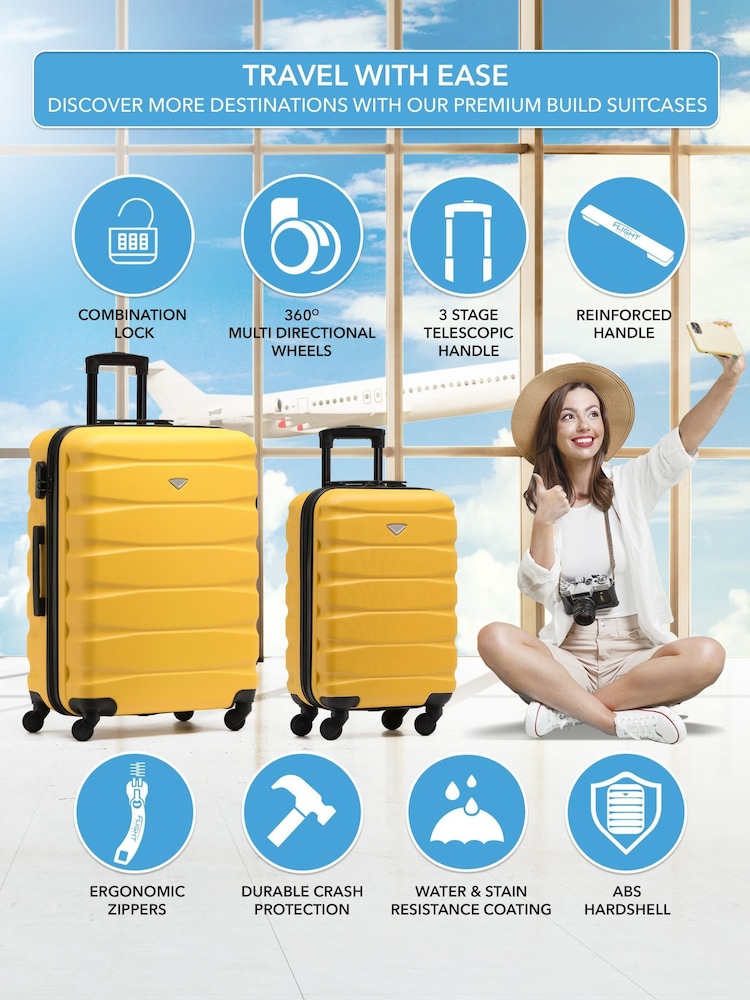 Flight Knight Yellow Medium Check-In & Small Carry-On Hardcase Travel Suitcase Set Of 2 - Image 2 of 8