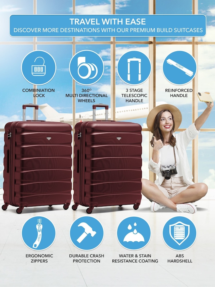 Flight Knight Large Purple Check-In Hold Luggage Hardcase Travel Suitcases Set Of 2 - Image 2 of 8 Flight Knight Large Purple Check-In Hold Luggage Hardcase Travel Suitcases Set Of 2 - Image 2 of 8