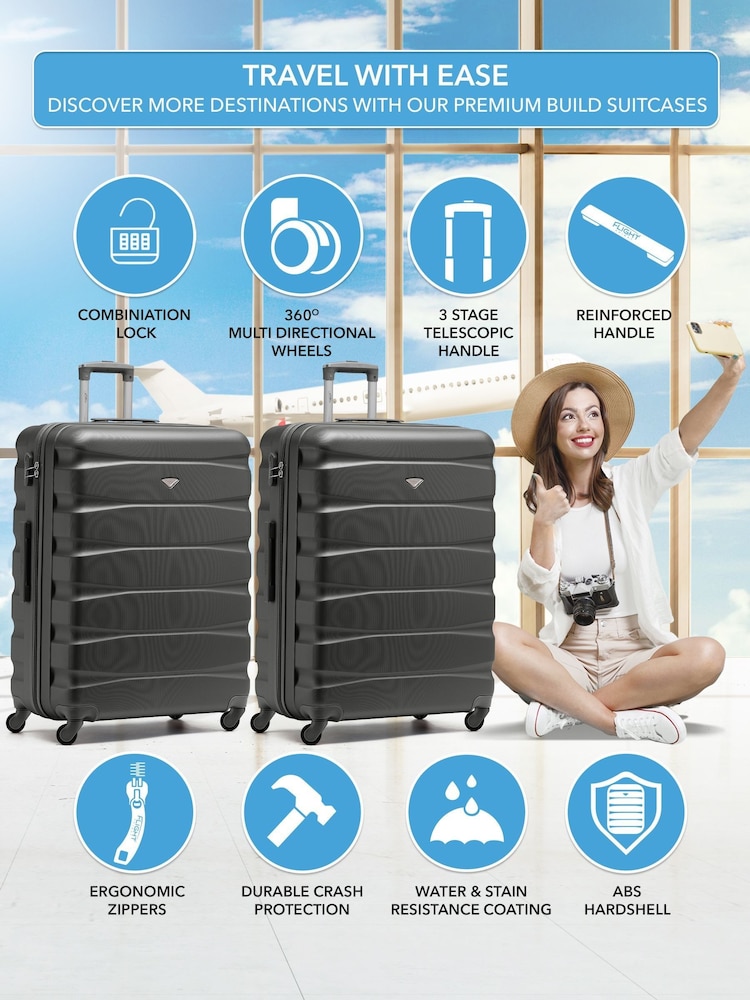Flight Knight Large Grey Check-In Hold Luggage Hardcase Travel Suitcases Set Of 2 - Image 2 of 8