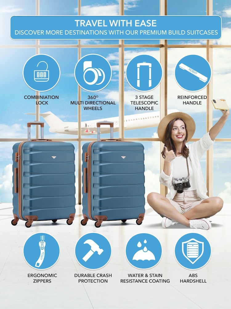 Flight Knight Medium Blue Check-In Hold Luggage Hardcase Travel Suitcases Set Of 2 - Image 2 of 8