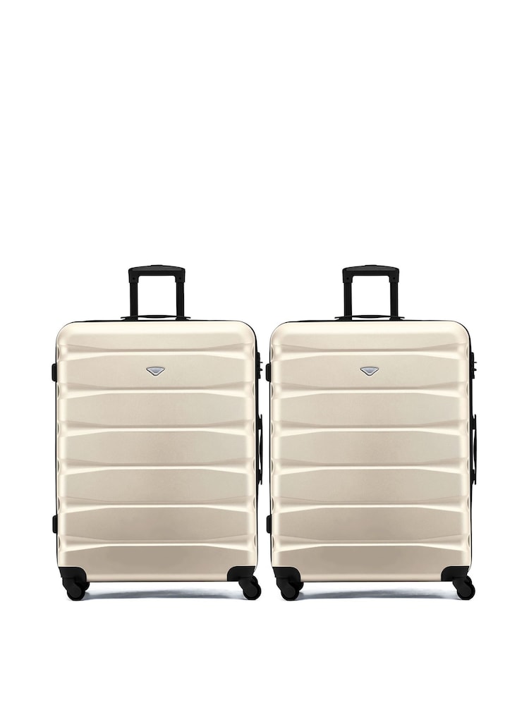 Flight Knight Large Cream Check-In Hold Luggage Hardcase Travel Suitcases Set Of 2 - Imagen 1 de 8