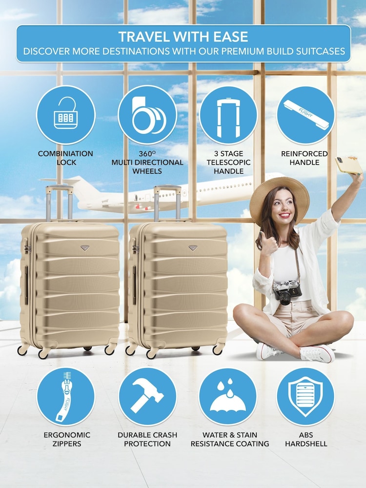 Flight Knight Medium Check-In Hold Luggage Hardcase Travel Nude Suitcases Set Of 2 - Image 2 of 8