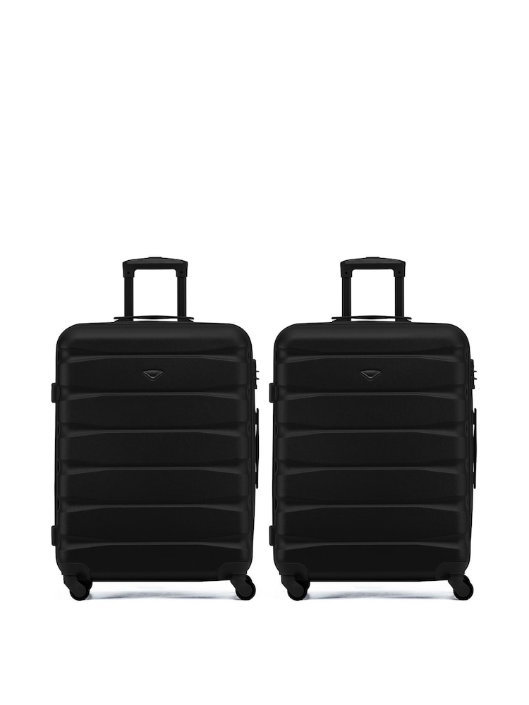 Flight Knight Medium Check-In Hold Luggage Hardcase Travel Black Suitcases Set Of 2 - Image 1 of 8