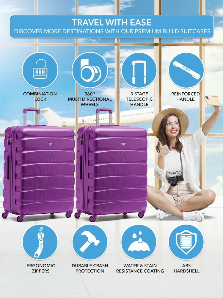 Flight Knight Large Purple Check-In Hold Luggage Hardcase Travel Suitcases Set Of 2 - Image 2 of 8