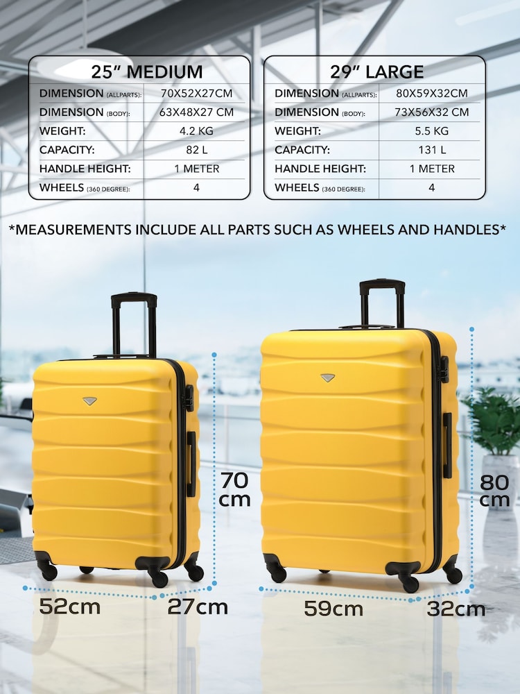 Flight Knight Medium & Large Yellow Check-In Hold Luggage Hardcase Travel Suitcases Set Of 2 - Image 2 of 8