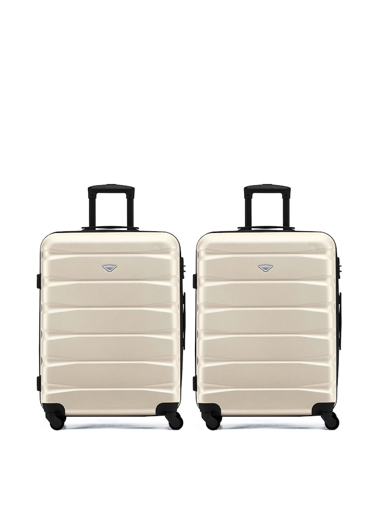 Flight Knight Medium Cream Check-In Hold Luggage Hardcase Travel Suitcases Set Of 2 - Imagen 1 de 8