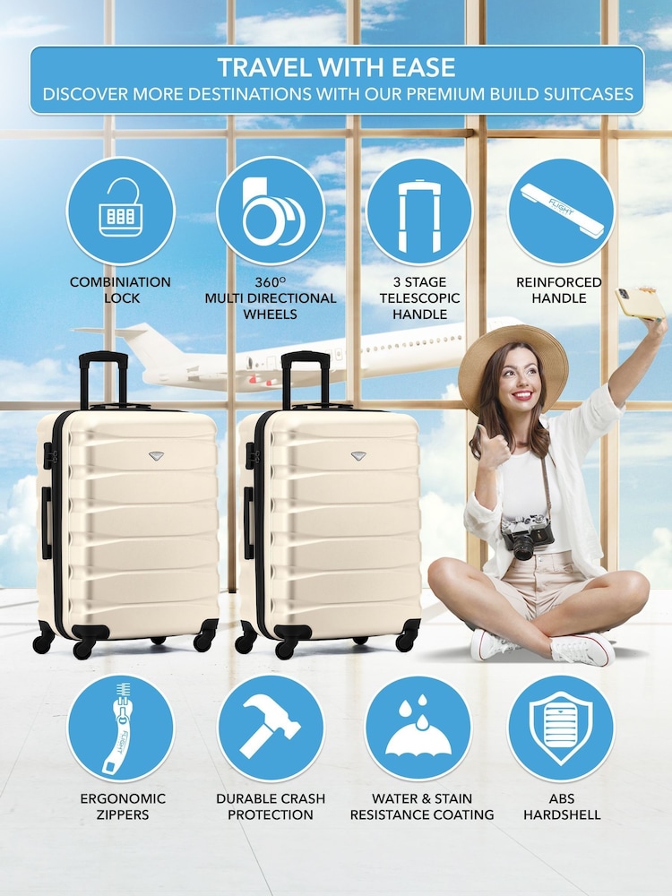 Flight Knight Medium Cream Check-In Hold Luggage Hardcase Travel Suitcases Set Of 2 - Imagen 2 de 8