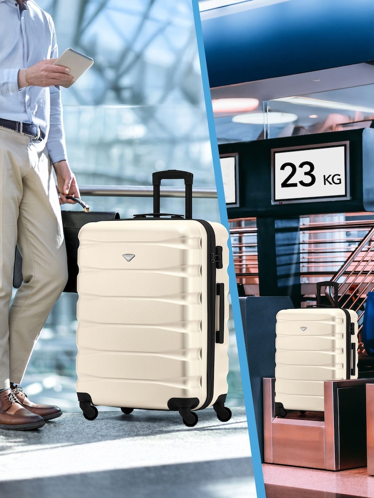 Flight Knight Medium Cream Check-In Hold Luggage Hardcase Travel Suitcases Set Of 2 - Imagen 8 de 8