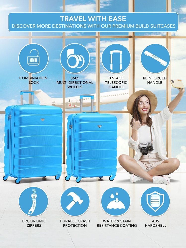 Flight Knight Medium & Large Blue Check-In Hold Luggage Hardcase Travel Suitcases Set Of 2 - Imagen 2 de 8