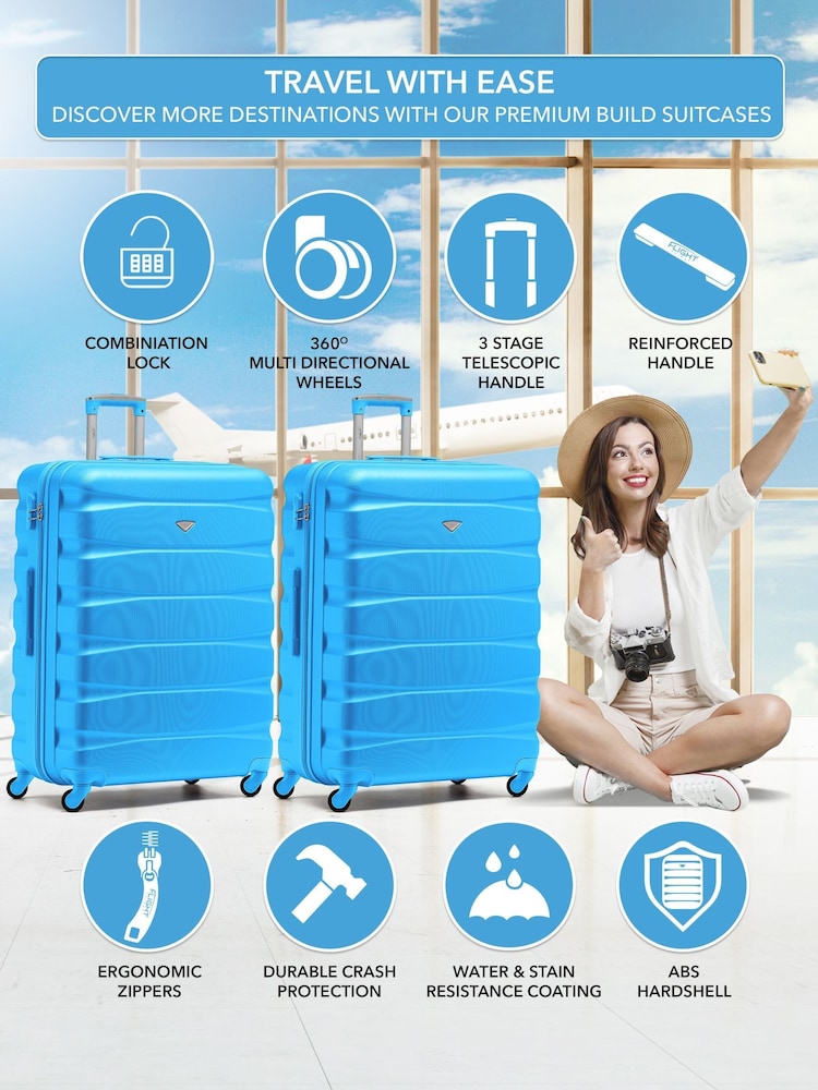 Flight Knight Large Blue Check-In Hold Luggage Hardcase Travel Suitcases Set Of 2 - Image 2 of 8