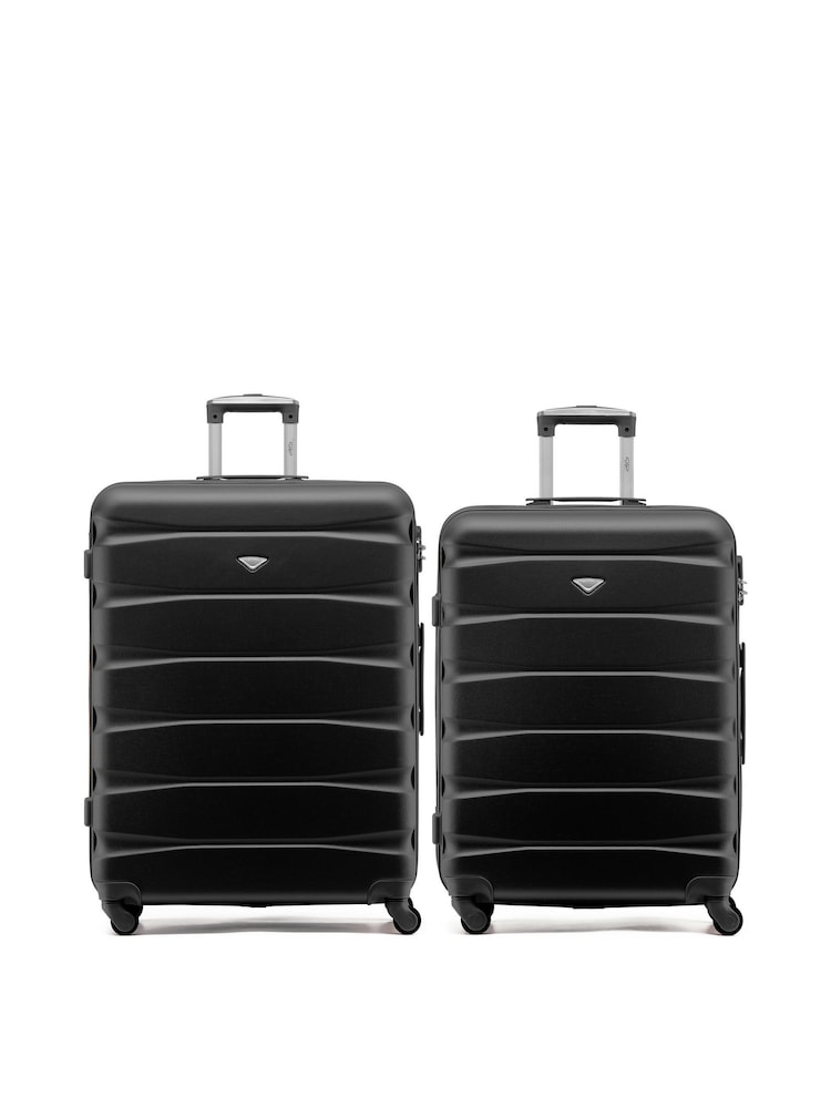 Flight Knight Medium & Large Check-In Hold Luggage Hardcase Travel Black Suitcases Set Of 2 - Image 1 of 8