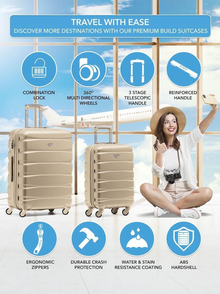 Flight Knight Medium & Small Check-In & Carry-On Hardcase Travel Nude Suitcases Set Of 2 - Image 2 of 8
