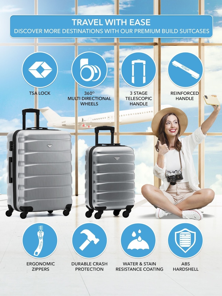 Flight Knight Metallic Medium Check-In & Small Carry-On Hardcase Travel Suitcase Set Of 2 - Image 2 of 8