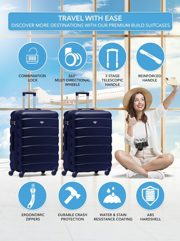 Flight Knight Medium Blue Check-In Hold Luggage Hardcase Travel Suitcases Set Of 2 - Image 2 of 8