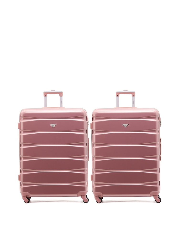 Flight Knight Large Pink Check-In Hold Luggage Hardcase Travel Suitcases Set Of 2 - Image 1 of 8 Flight Knight Large Pink Check-In Hold Luggage Hardcase Travel Suitcases Set Of 2 - Image 1 of 8