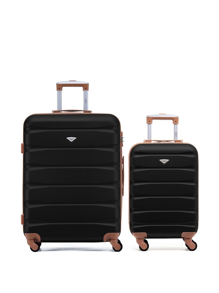 Flight Knight Medium & Small Check-In & Carry-On Hardcase Travel Black Suitcases Set Of 2 - Imagen 1 de 7