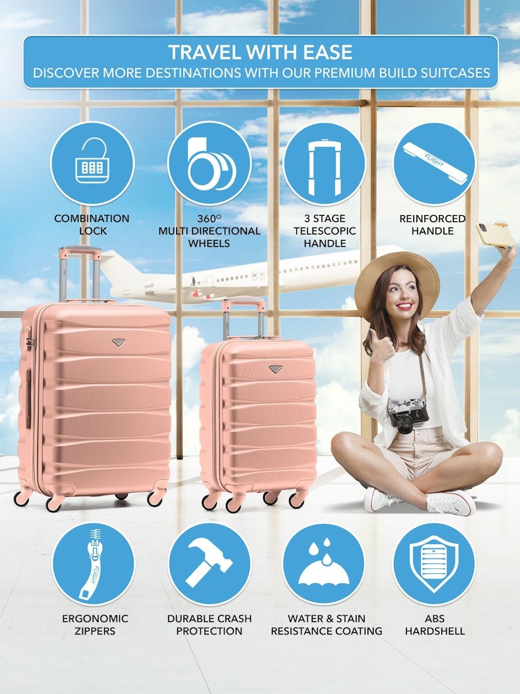 Flight Knight Medium & Small Pink Check-In & Carry-On Hardcase Travel Suitcases Set Of 2 - Image 2 of 8
