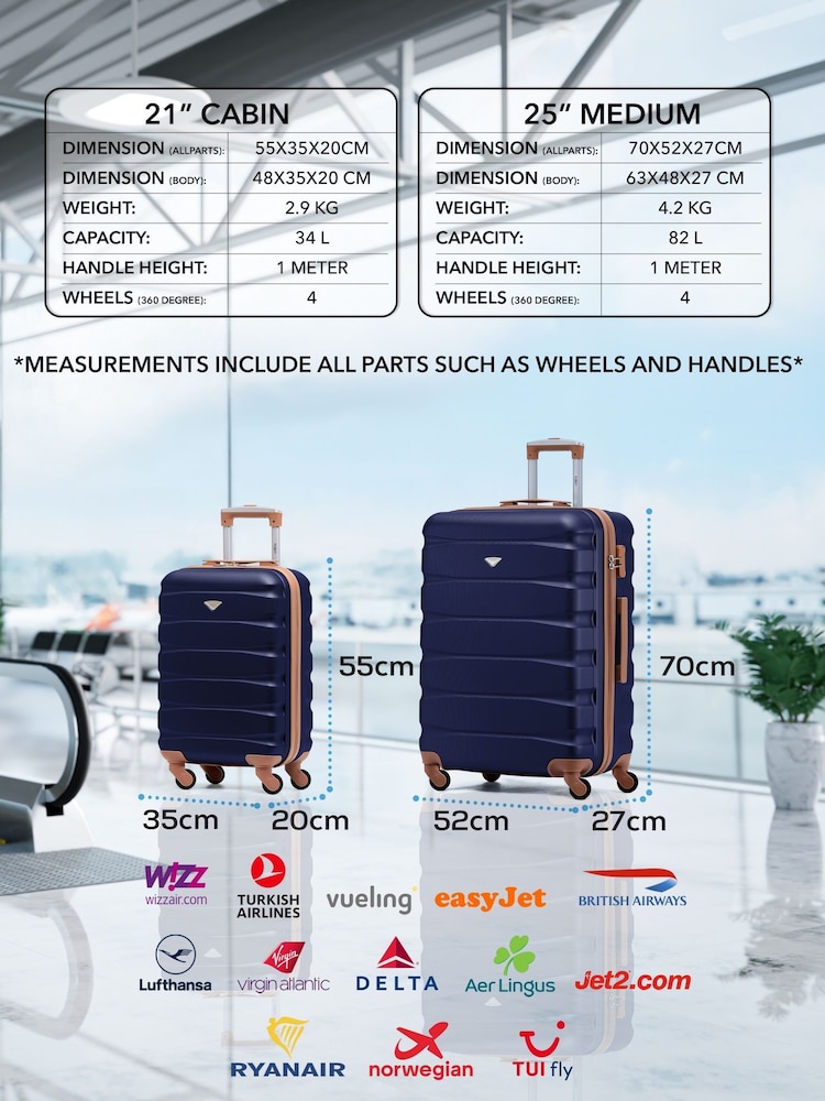 Flight Knight Blue Medium Check-In & Small Carry-On Hardcase Travel Suitcase Set Of 2 - Image 2 of 8