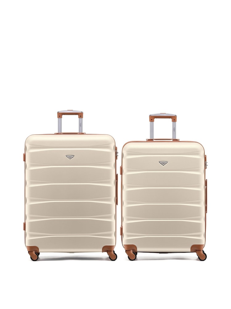 Flight Knight Medium & Large Cream Check-In Hold Luggage Hardcase Travel Suitcases Set Of 2 - Image 1 of 8