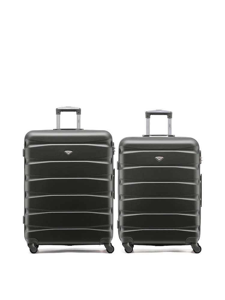 Flight Knight Medium & Large Grey Check-In Hold Luggage Hardcase Travel Suitcases Set Of 2 - Imagen 1 de 8