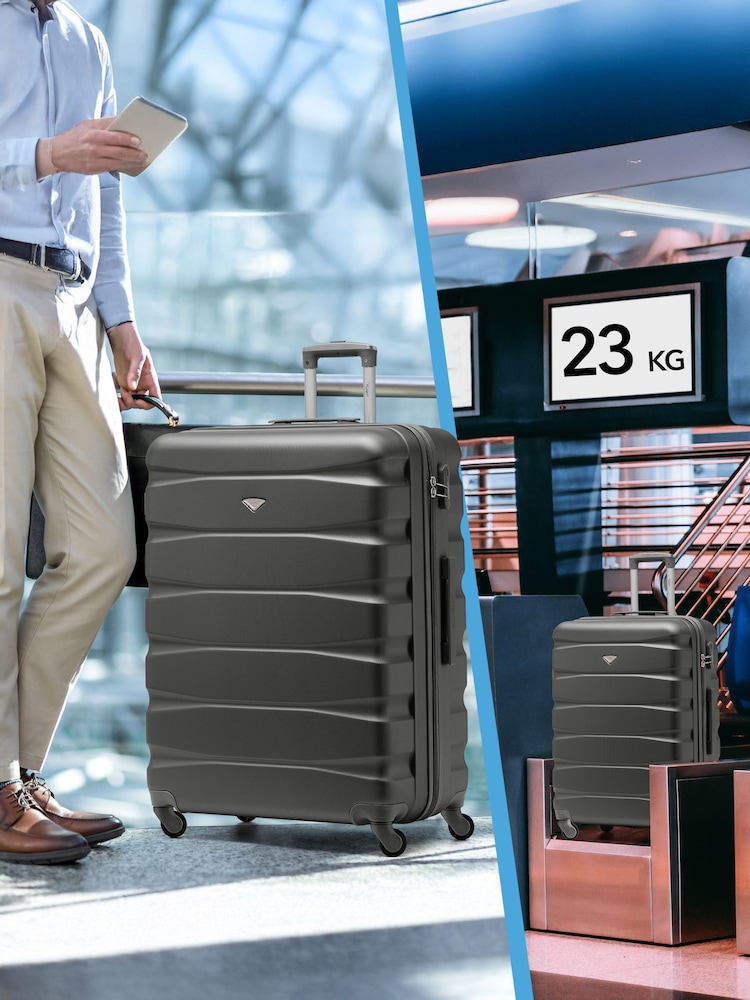 Flight Knight Medium & Large Grey Check-In Hold Luggage Hardcase Travel Suitcases Set Of 2 - Imagen 8 de 8
