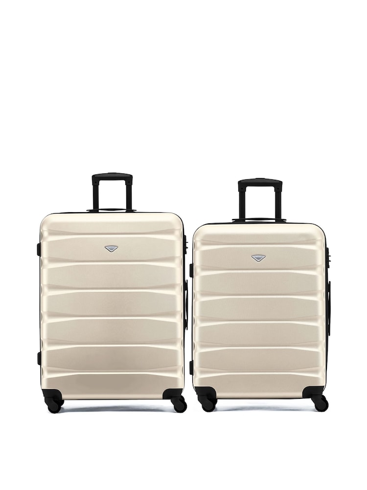 Flight Knight Medium & Large Cream Check-In Hold Luggage Hardcase Travel Suitcases Set Of 2 - Image 1 of 8