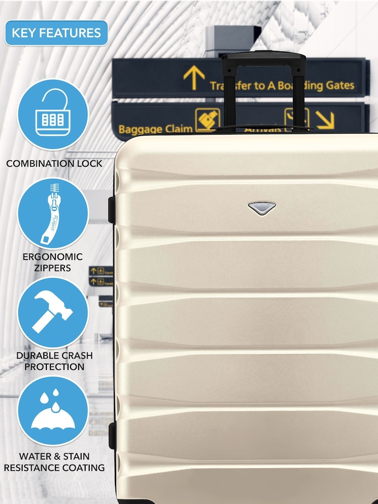 Flight Knight Medium & Large Cream Check-In Hold Luggage Hardcase Travel Suitcases Set Of 2 - Image 8 of 8