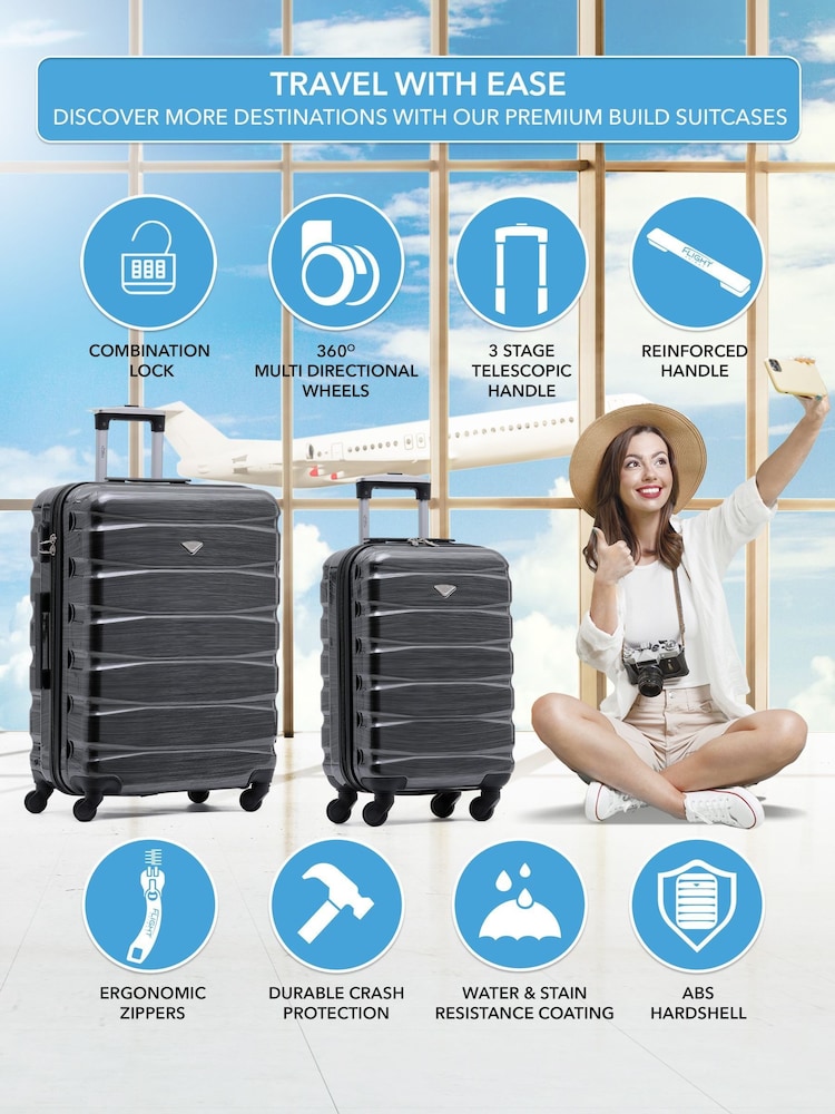 Flight Knight Medium & Small Grey Check-In & Carry-On Hardcase Travel Suitcases Set Of 2 - Image 2 of 8