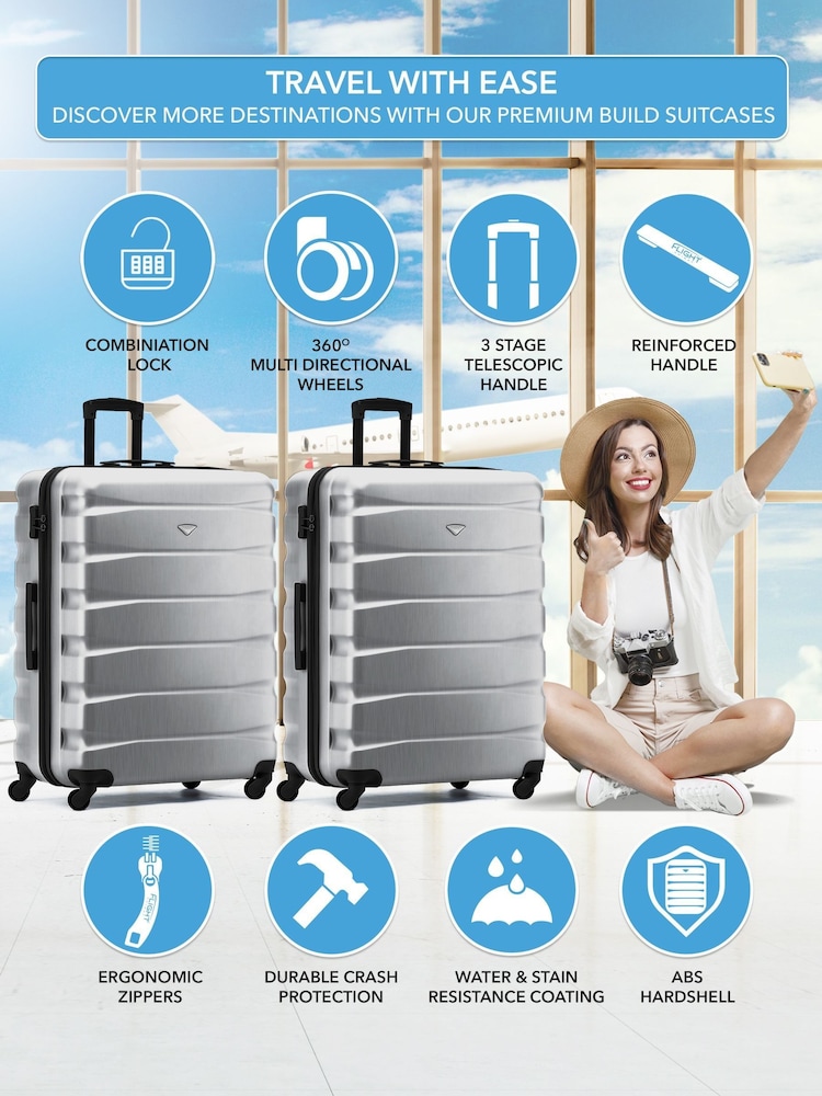 Flight Knight Large Metallic Check-In Hold Luggage Hardcase Travel Suitcases Set Of 2 - Image 2 of 8