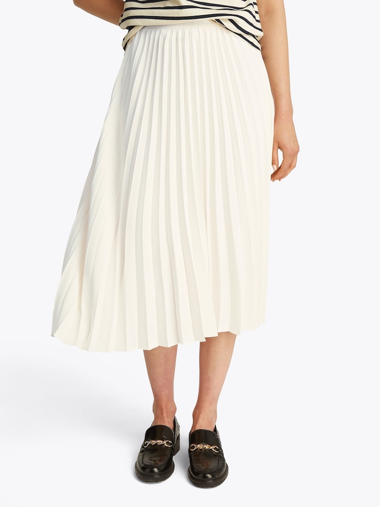 Tommy Hilfiger Cream Logo Waistband Pleated Midi Skirt - Image 1 of 6
