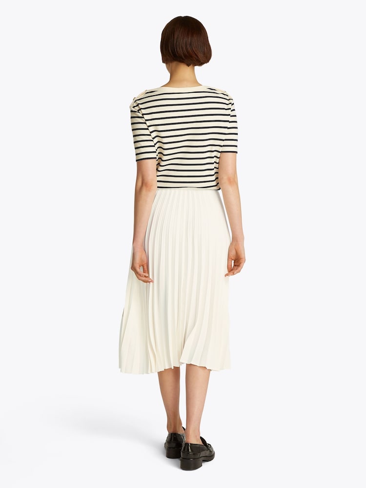 Tommy Hilfiger Cream Logo Waistband Pleated Midi Skirt - Image 2 of 6