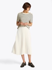 Tommy Hilfiger Cream Logo Waistband Pleated Midi Skirt - Image 3 of 6