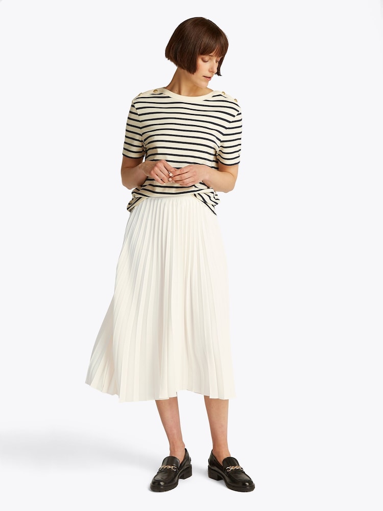 Tommy Hilfiger Cream Logo Waistband Pleated Midi Skirt - Image 3 of 6