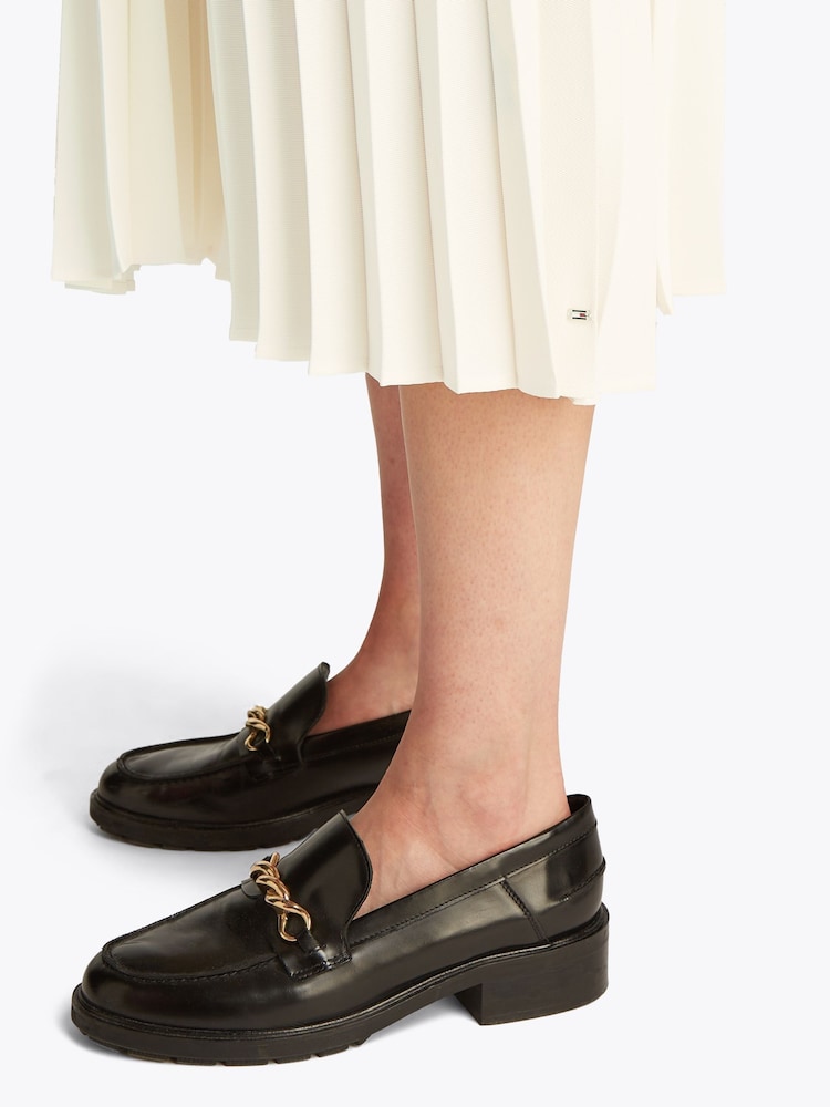 Tommy Hilfiger Cream Logo Waistband Pleated Midi Skirt - Image 4 of 6