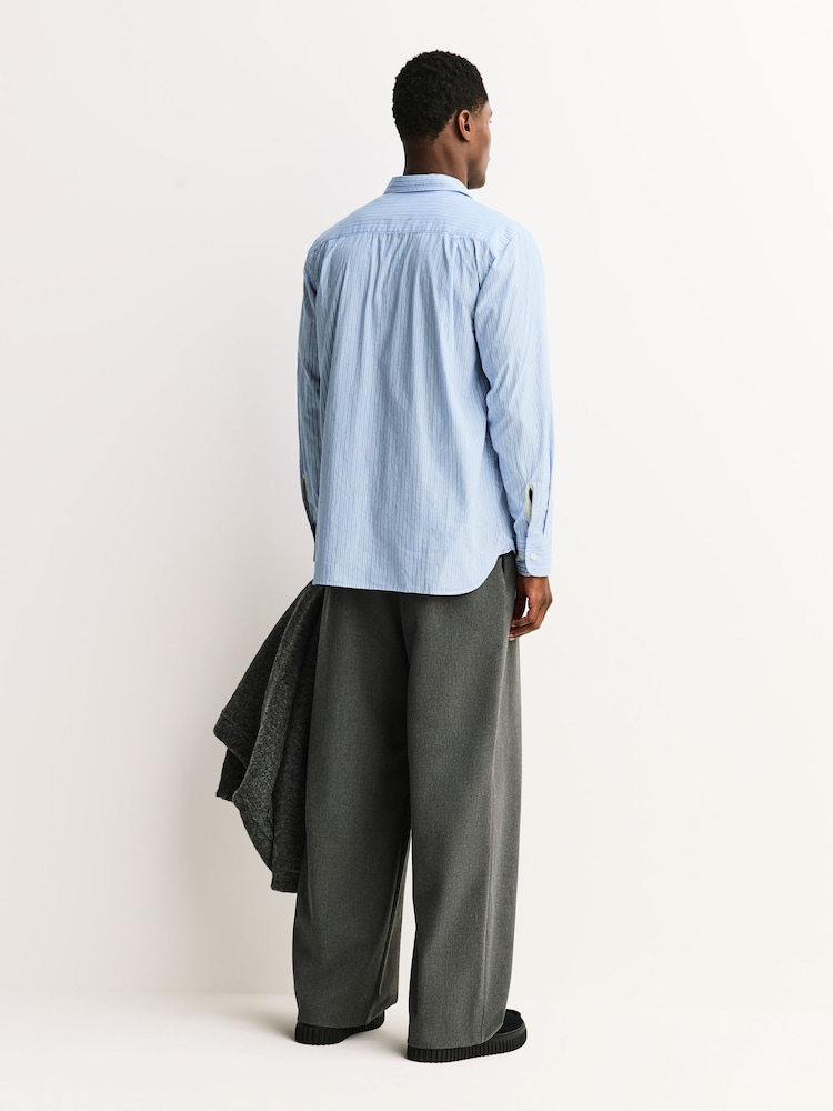 Universal Works Blue Square Pocket Striped Shirt - Image 2 of 8 Universal Works Blue Square Pocket Striped Shirt - Image 2 of 8