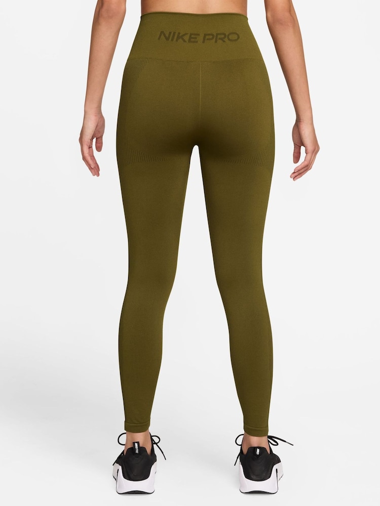 Nike Olive Flak Green Pro Seamless High Waisted 7/8ths Leggings - Image 2 of 5