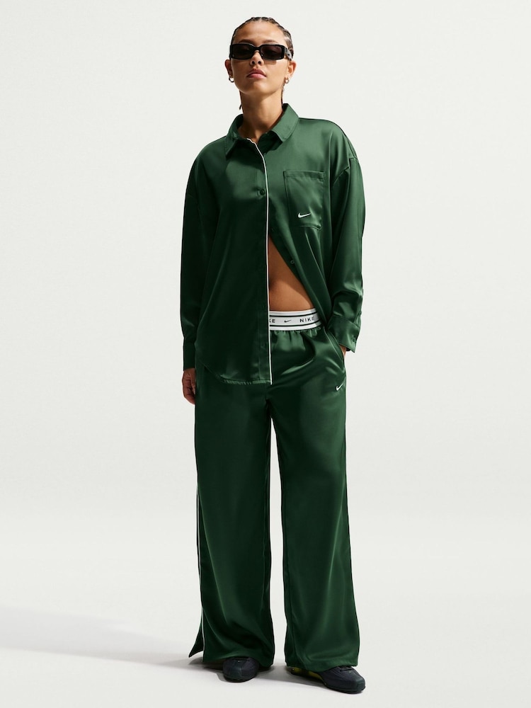 Nike Fir Green Satin Wide Leg Trousers - Image 1 of 5