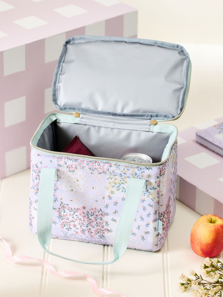 Lilac Purple Gingham Floral Lunch Bag - Image 2 of 4 Lilac Purple Gingham Floral Lunch Bag - Image 2 of 4