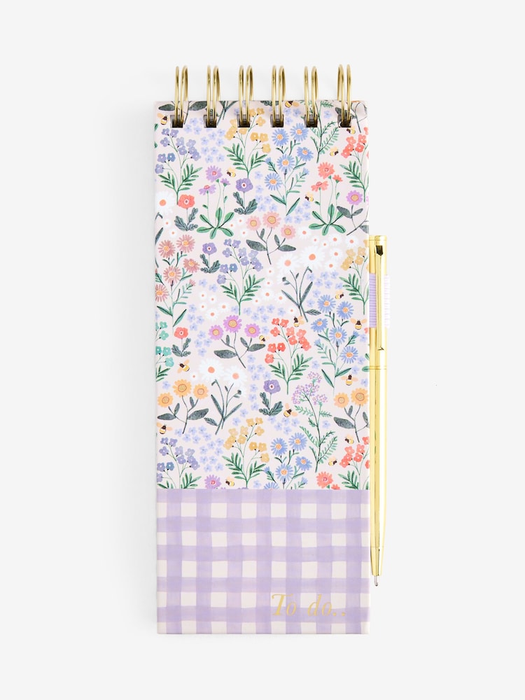 Lilac Purple Gingham Floral List Pad and Pen - Image 4 of 4 Lilac Purple Gingham Floral List Pad and Pen - Image 4 of 4