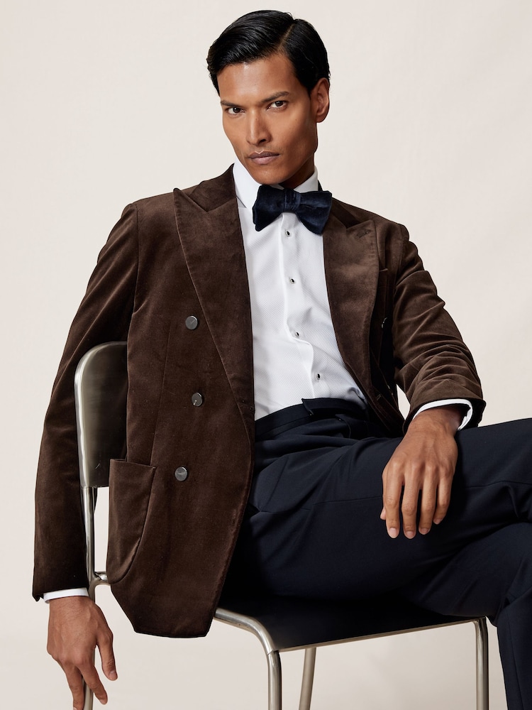 Schokoladenbraun - Reiss Royale Double-Breasted Velvet Blazer Regular-Fit - Bild 1 von 7