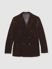 Schokoladenbraun - Reiss Royale Double-Breasted Velvet Blazer Regular-Fit - Bild 2 von 7