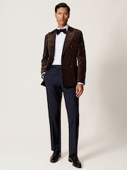 Schokoladenbraun - Reiss Royale Double-Breasted Velvet Blazer Regular-Fit - Bild 3 von 7