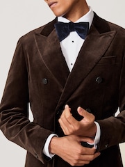 Schokoladenbraun - Reiss Royale Double-Breasted Velvet Blazer Regular-Fit - Bild 4 von 7