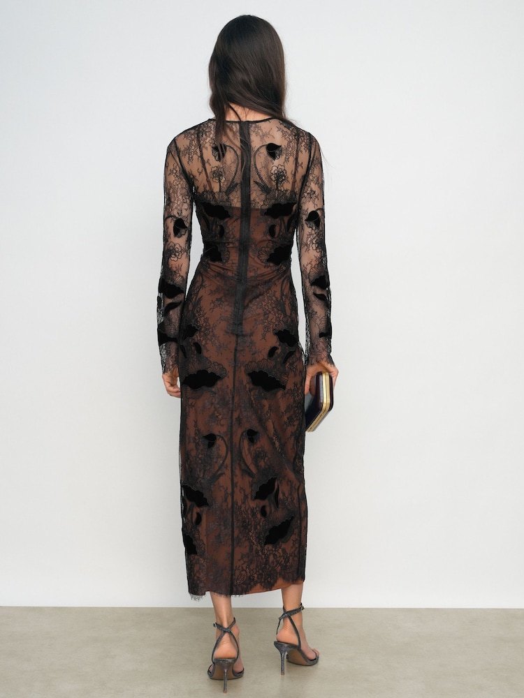 Reiss Lulu Lace Overlay Midi Dress - Black Reiss Lulu Lace Overlay Midi Dress - Black
