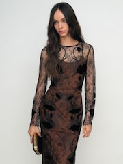 Reiss Black Lulu Petite Lace Overlay Midi Dress - Image 1 of 7
