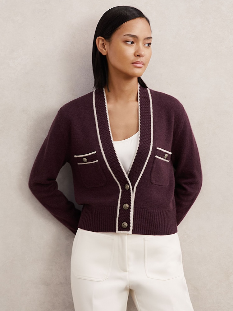 Reiss Burgundy/Neutral Eloise Cardigan - Image 1 of 5