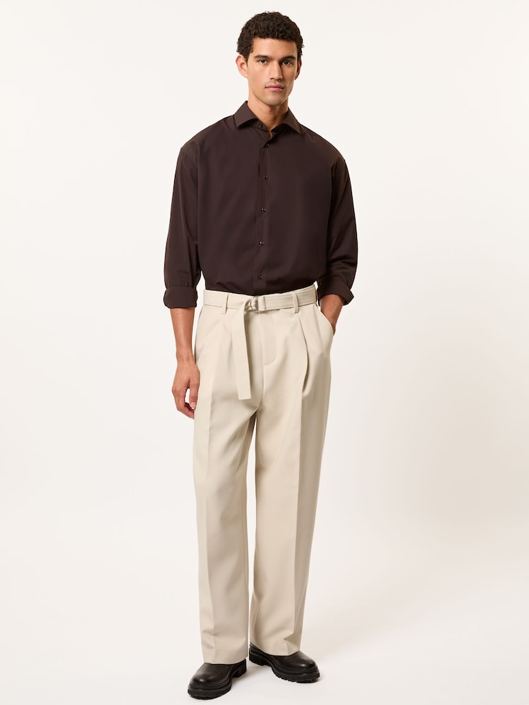 Reiss Stone Atwell Monogram Relaxed-Fit Belted Trousers - Image 1 of 6