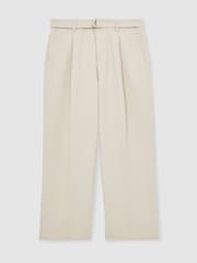 Reiss Stone Atwell Monogram Relaxed-Fit Belted Trousers - Image 2 of 6