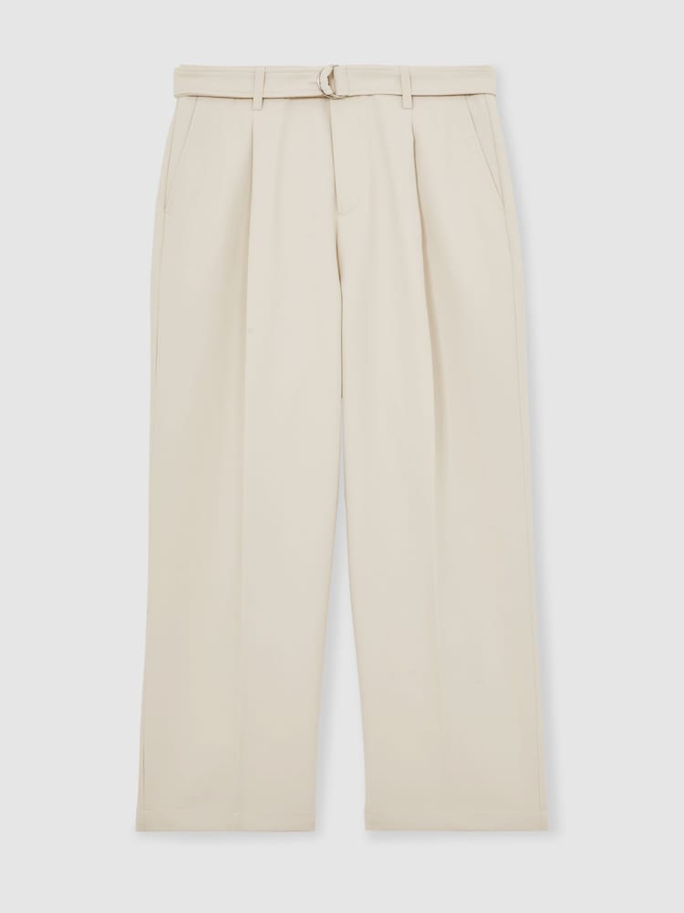 Reiss Stone Atwell Monogram Relaxed-Fit Belted Trousers - Image 2 of 6