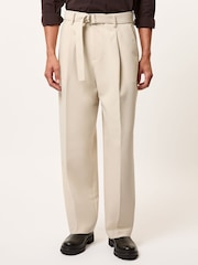 Reiss Stone Atwell Monogram Relaxed-Fit Belted Trousers - Image 3 of 6